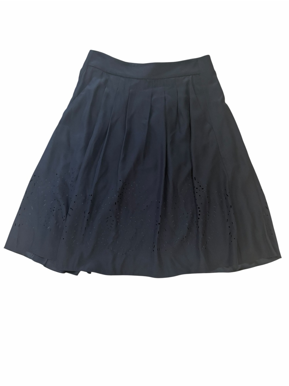 Elie Tahari Silk Black A-Line Skirt with Laser-Cut Design and Pockets
